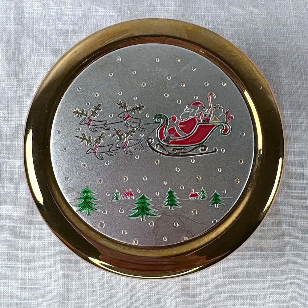 Art of Chokin Christmas Santa Reindeer Trinket Box 24K Gold Trim Japan Red